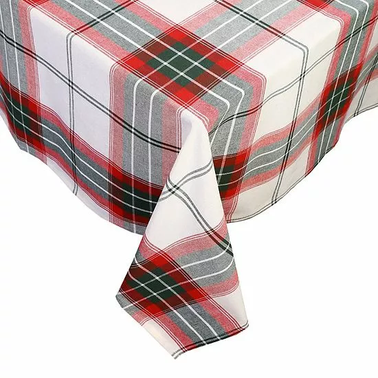 St. Nicholas Square® White Farmhouse Plaid Tablecloth