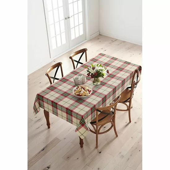 St. Nicholas Square® White Farmhouse Plaid Tablecloth - Image 2