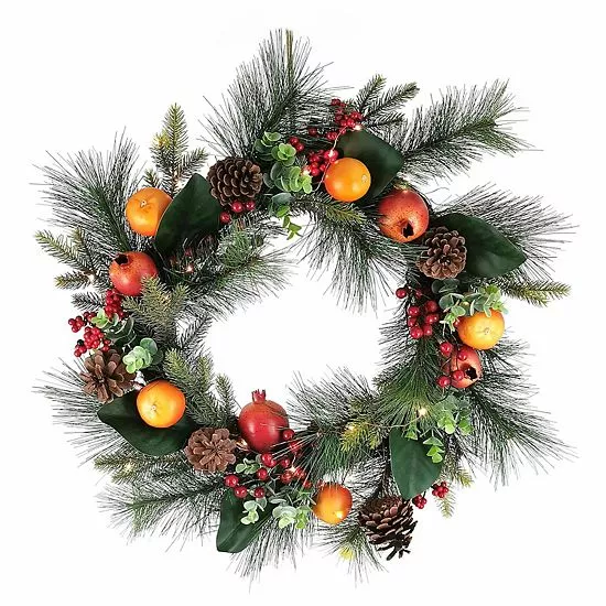 St. Nicholas Square® Pre-Lit Artificial Pomegranate Wreath