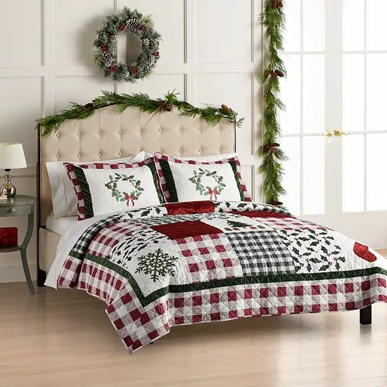 St. Nicholas Square® Holiday Patchwork Quilt Set With Shams - Image 3