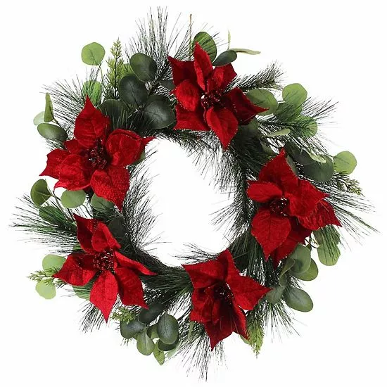 St. Nicholas Square® Artificial Red Poinsettia Greenery Wreath