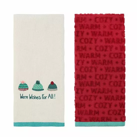 St. Nicholas Square® Holiday Season Hand Towel 2-pack Set Green Hats - Image 6