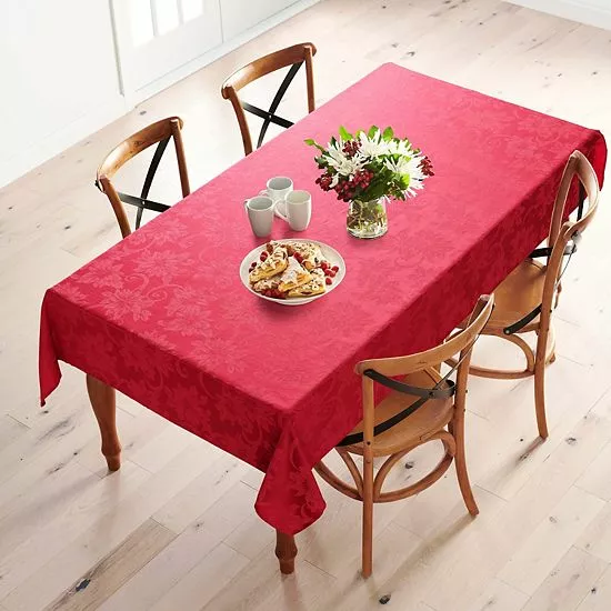 St. Nicholas Square® Poinsettia Jacquard Tablecloth - Image 2
