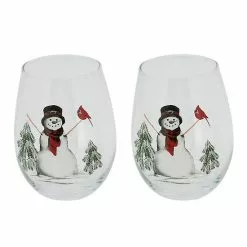 St. Nicholas Square® Yuletide Snowman 2-pc. Stemless Wine Glass Set