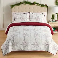 St. Nicholas Square® Embroidered Poinsettia Quilt Set With Shams
