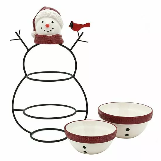 St. Nicholas Square® Yuletide Snowman 2-Tier Server - Image 2