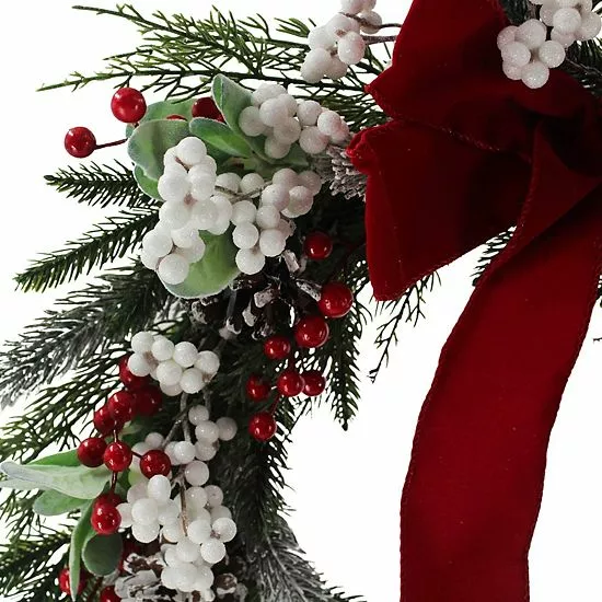 St. Nicholas Square® Artificial White Red Berry Greenery Wreath - Image 4