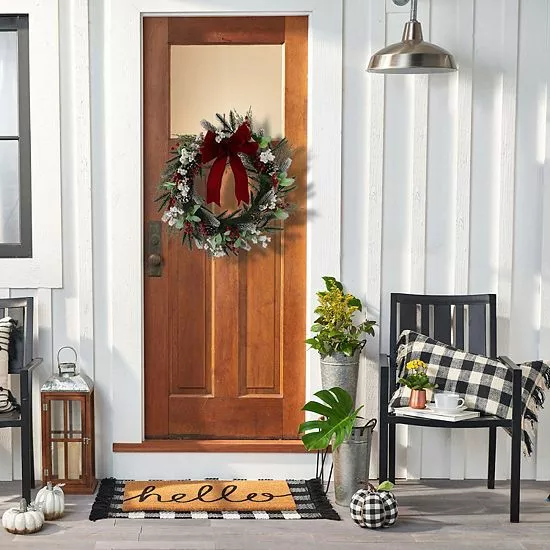 St. Nicholas Square® Artificial White Red Berry Greenery Wreath - Image 5